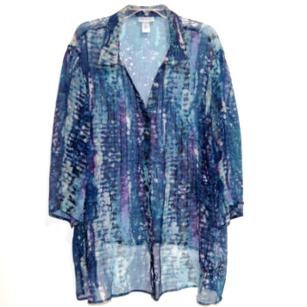 Maggie Barnes for Catherines Women’s Multicolor Sheer Button-Down Shirt - 4X